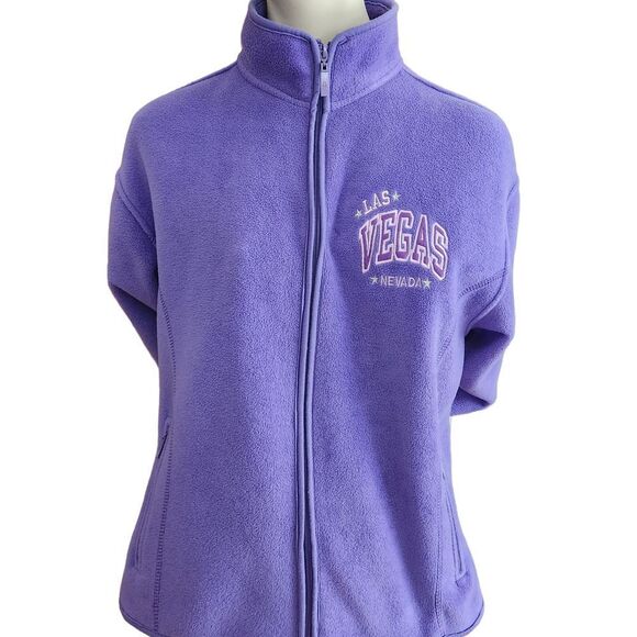 Las Vegas Nevada Fleece Jacket Women's Size XL Purple Full Zip Pockets Warm - Picture 1 of 11